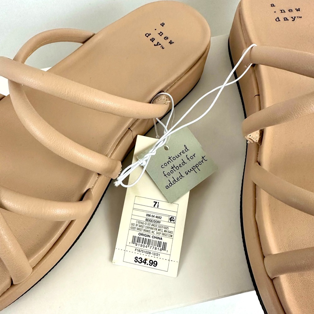 Taupe/Beige A New Day 1 1/2” Platform Strappy Sandals Contoured Footbed - Picture 6 of 7
